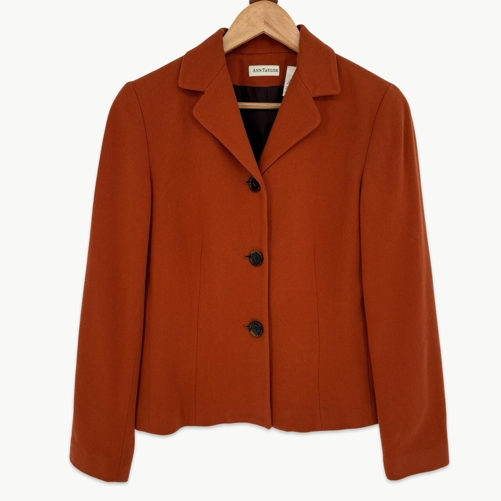 Vintage Ann Taylor Wool Cashmere Blazer Size 6 Burnt Orange 90s Classic - Picture 1 of 14